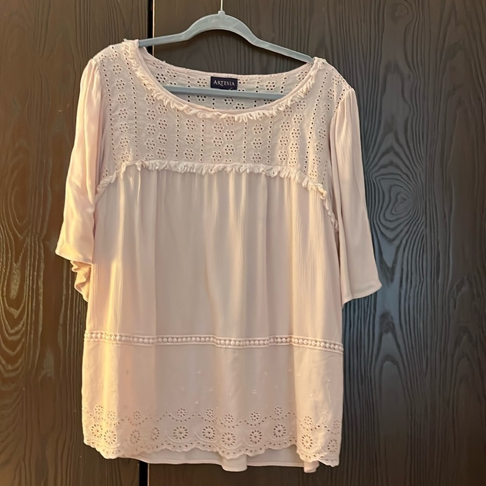 Soft Pink Eyelet Peasant Top